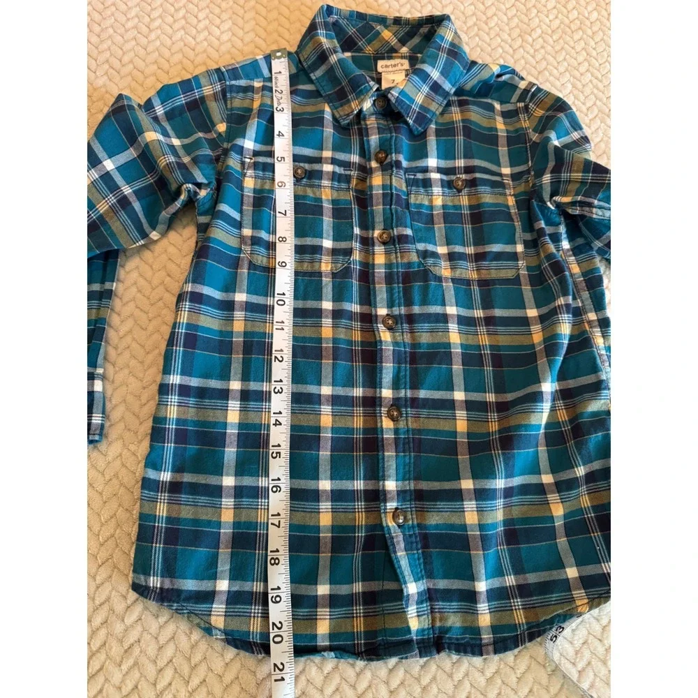 Carters Boys‎ Teal Blue Yellow Plaid Flannel Button Down Shirt Size 7 3J248910